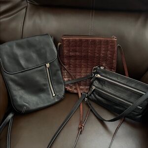 Fossil brown crossbody
Hobo and Tiagnello black crossbody all 3 bags